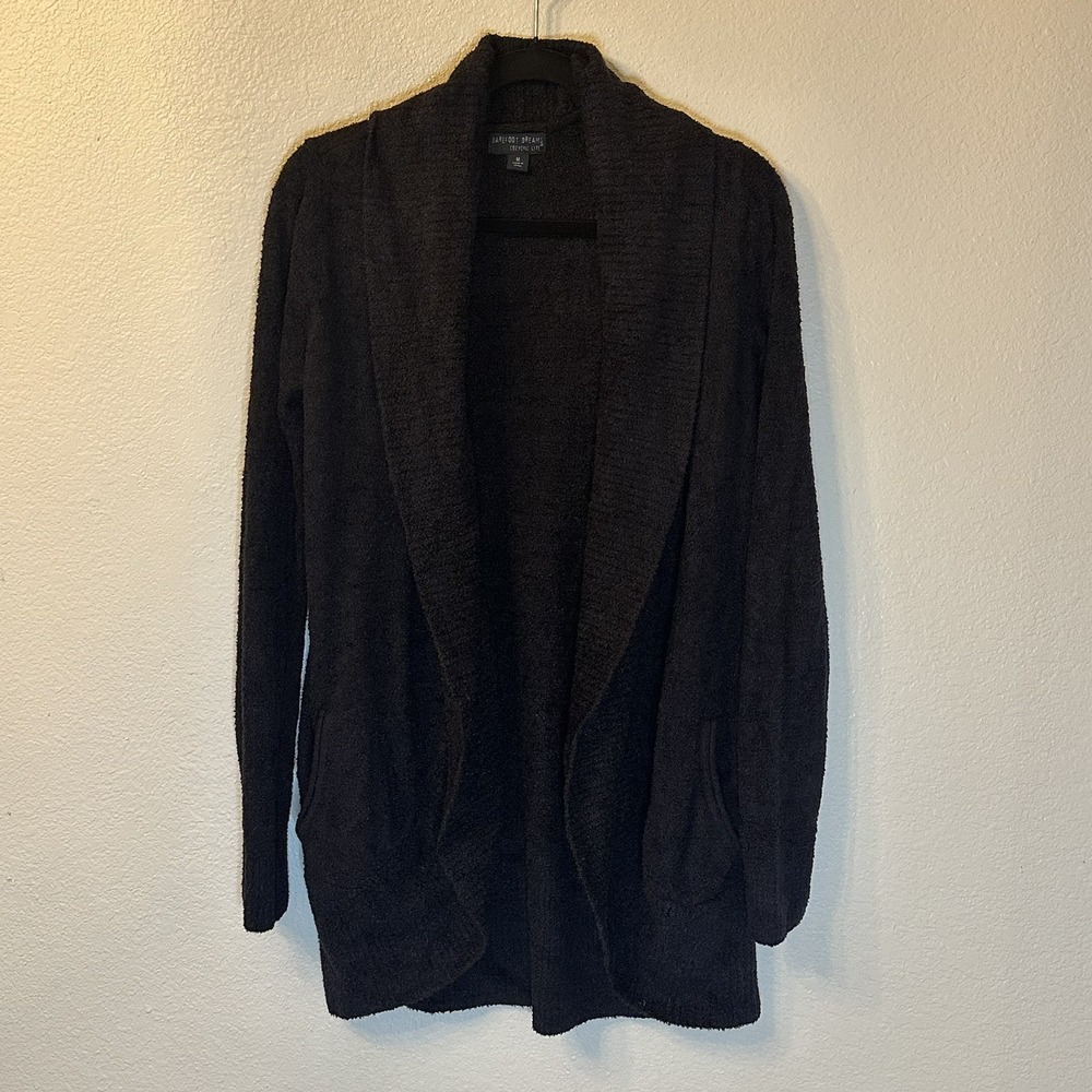 Barefoot Dreams CozyChic Lite Circle Cardigan Black Medium Open Front Pockets - Picture 4 of 8